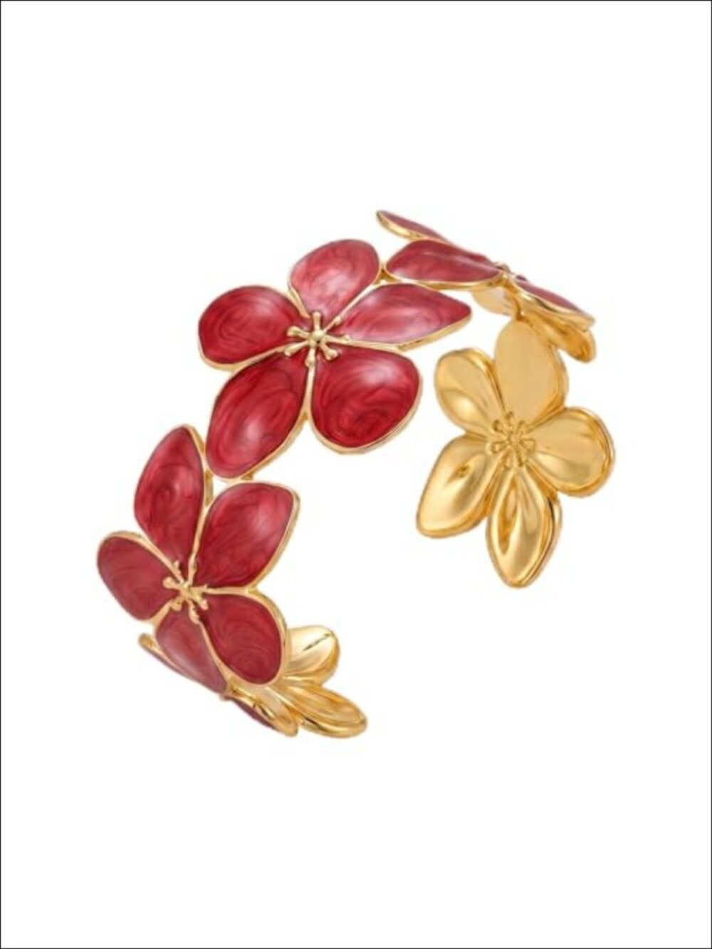 Gold Alloy Open Flower Cuff Bracelet Adjustable Arm Cuff Summer Jewelry
